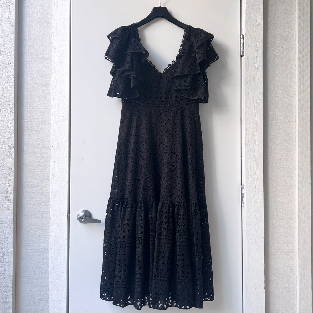 Charo Ruiz Ibiza Linda Ruffled Broderie Anglaise Midi Dress - Size L - Black - Picture 4 of 15